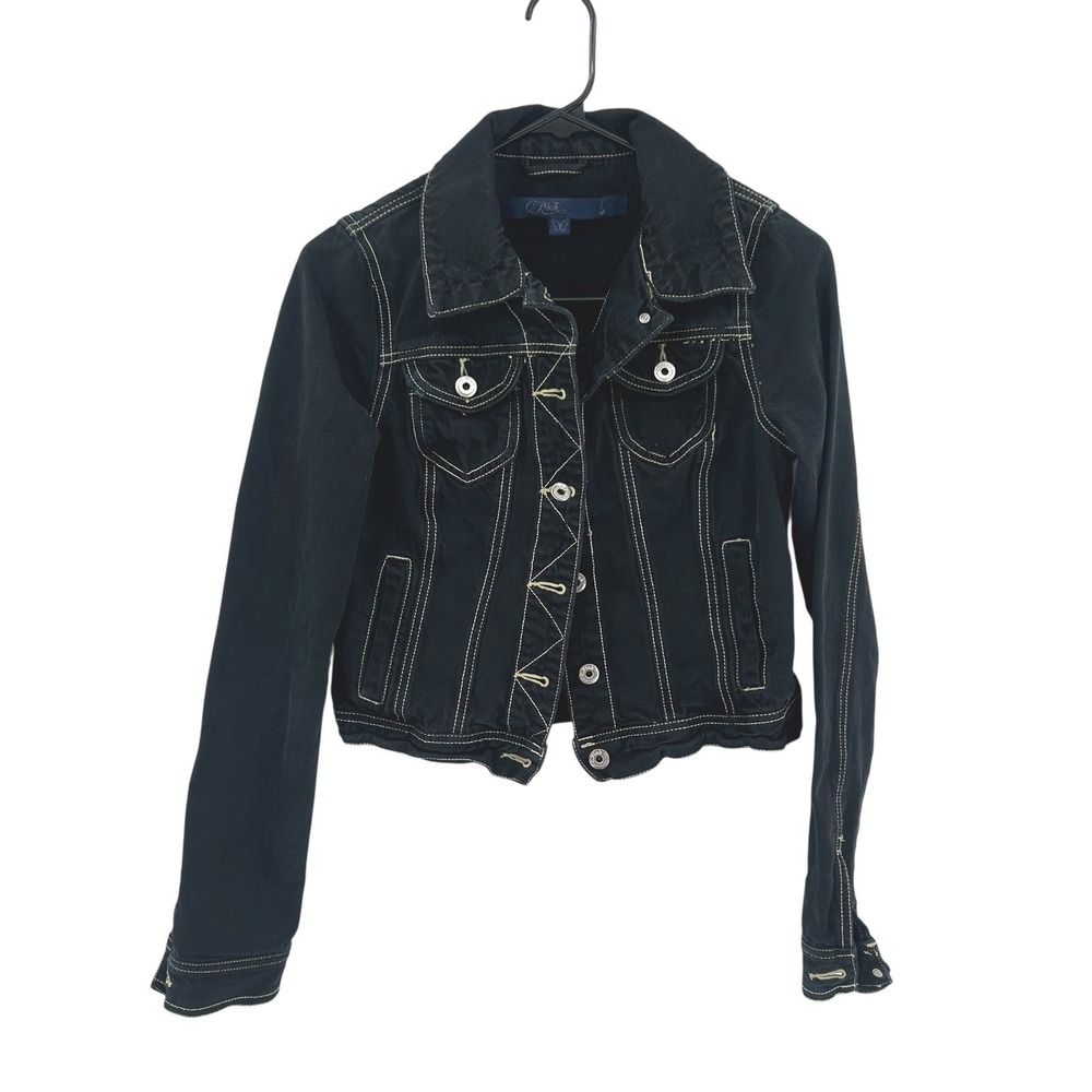 Y2K‎ Cropped Denim Jacket Small Dark Navy Grunge Indie Contrast Stitch Jean Mall